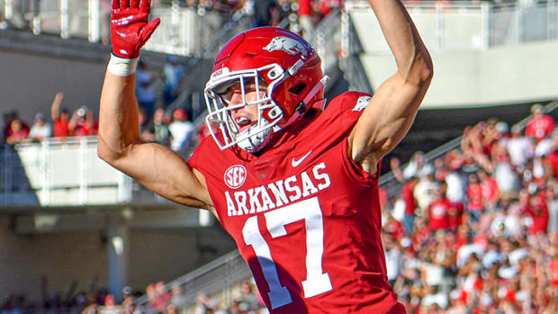 Arkansas Razorbacks defensive back Hudson Clark picking up honors, including a national defensive player of the week award in September of 2022 after big game against BYU in Provo.
